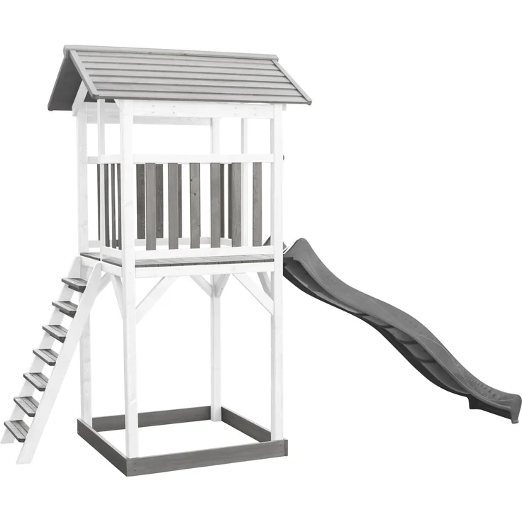AXI Beach Tower Spielturm aus Holz in Weiß & Grau Spielhaus für Kinder mit grauer Rutsche und Sandkasten | Weiß, grau, grau | Holz | 349 cm – Bild 6