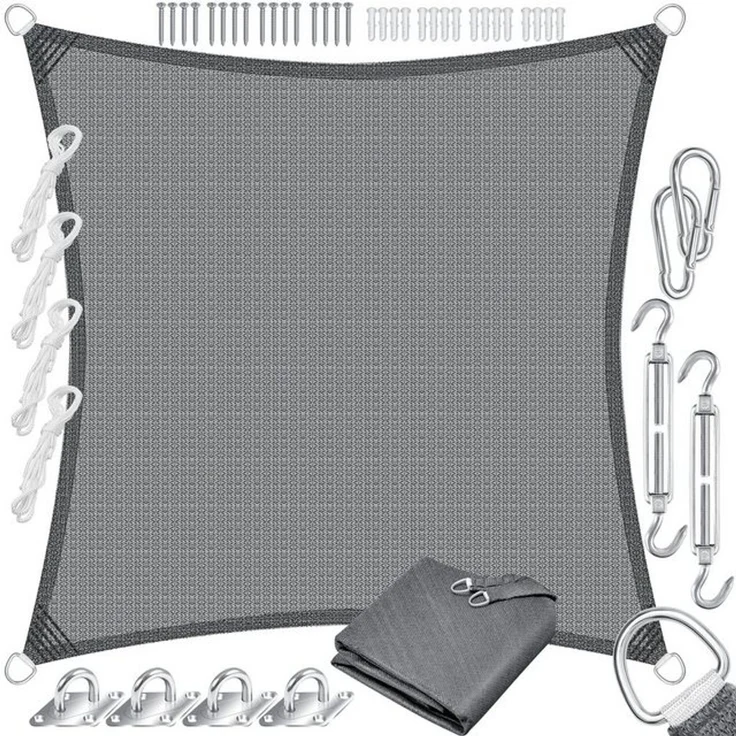 KESSER® Sonnensegel Sonnenschutz Windschutz | HDPE Gewebe | wasserabweisend & windabweisend | 5-Fach quer vernäht robust & stabil Schattenspender Garten Balkon Terrasse Quadrat, Grau, 2x2m – Bild 4