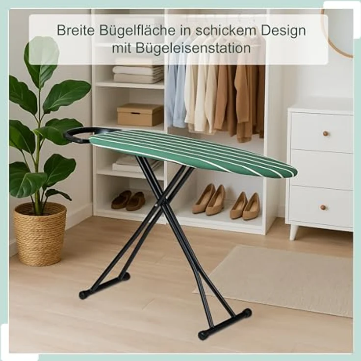 Relaxdays Bügelbrett für Dampfbügeleisen, höhenverstellbar, klappbar, 121 x 39 cm, grün/schwarz mit Ablage – Bild 2
