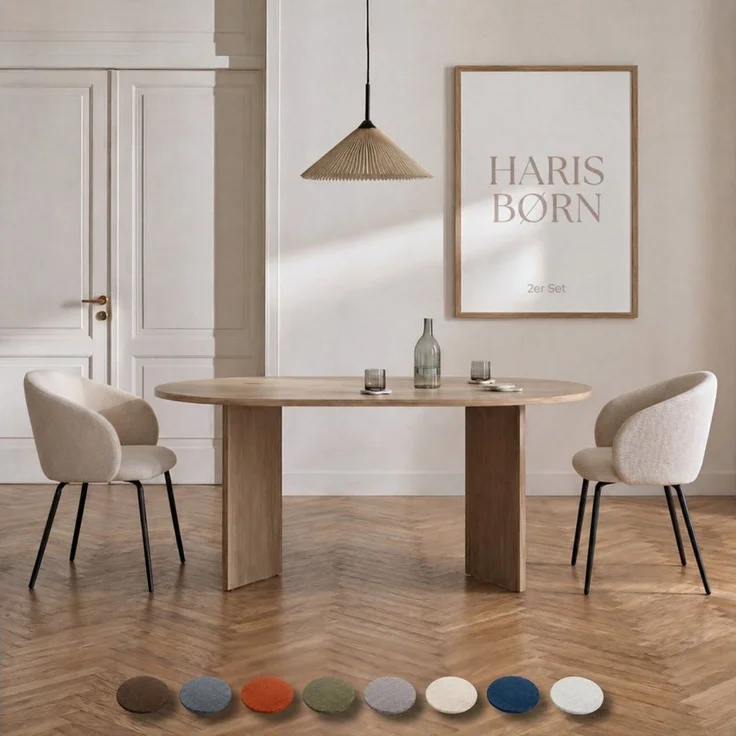 Haris Børn Esszimmerstuhl mit Armlehnen NØR - Hochwertige Polsterstühle für Esszimmer (Set, 2 St), Beige - Premium Esszimmer Stühle & Wohnzimmer Stühle – Bild 1