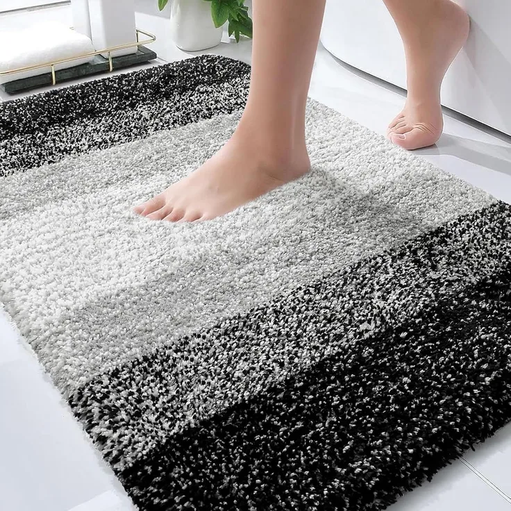 OLANLY Luxuriöser Badezimmerteppich, extra weiche und saugfähige Mikrofaser-Badteppiche, Rutschfester Plüsch, Shaggy-Badteppich, maschinenwaschbar, trocknergeeignet, 50x81 cm, Schwarz