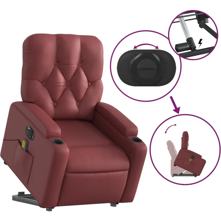 vidaXL Massagesessel mit Aufstehhilfe Elektrisch Weinrot Kunstleder 3204797 – Bild 9