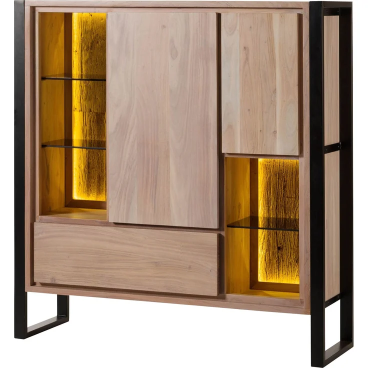 Highboard Akazie / Altholz 130x40x140 natur lackiert DENVER #100 – Bild 1