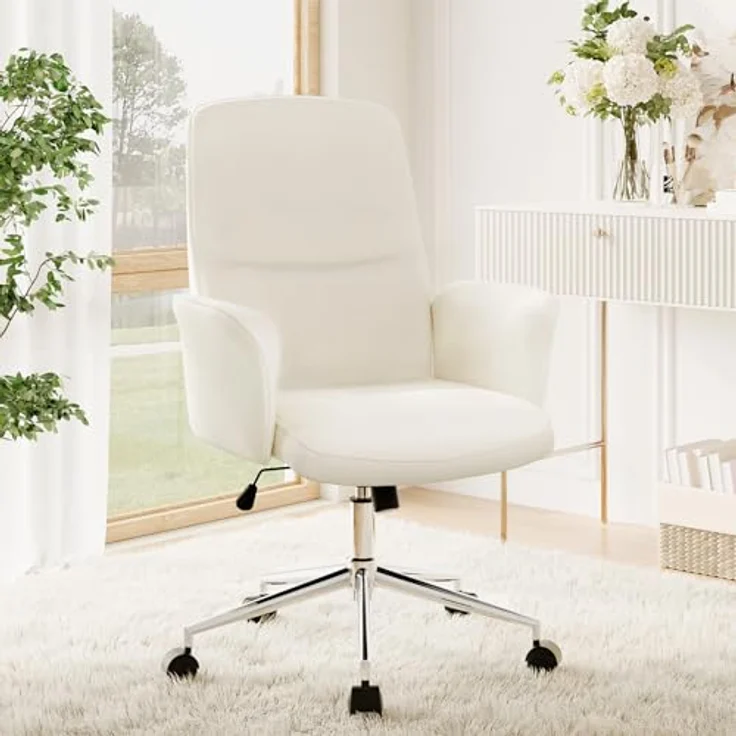COLAMY High Back Shell-förmigen Bürostuhl, Moderne ergonomische Home Computer Schreibtischstuhl mit Einstellbarer Höhe, Swivel Rolling Lounge Task Chair für Erwachsene Arbeiten/entspannen, Beige – Bild 2