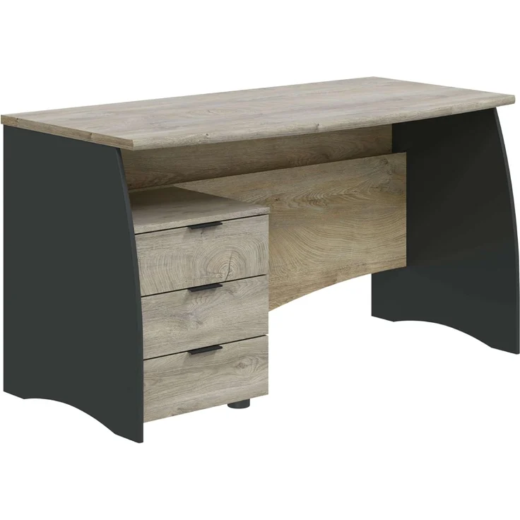 Habitdesign Estil, Bürotisch mit 3 Schubladen, Finish in Anthrazit und Eiche Alaska, Maße: 136 cm (B) x 67 cm (T) x 74 cm (H) – Bild 5