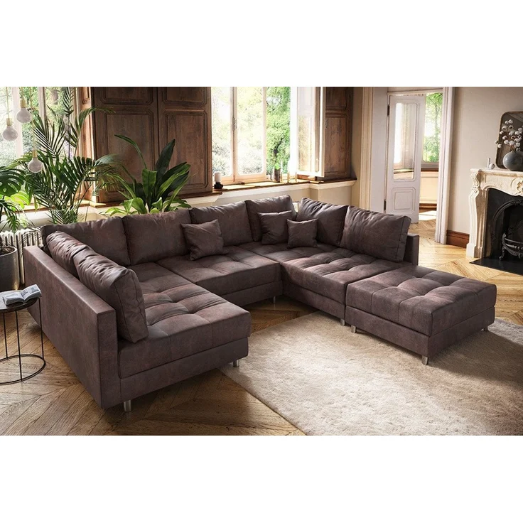 riess-ambiente Wohnlandschaft KENT 305cm antik braun - Federkern, modern, inkl. Hocker u. Kissen, Set 2 Teile, Wohnzimmer · XXL · U-Form · Federkern · Microfaser · Hocker & Kissen – Bild 3