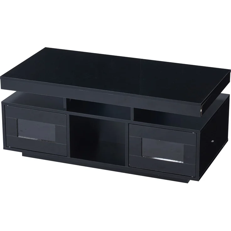 EINHOM 100 x 50 x 43 cm Schwarz Hochglanz-Couchtisch, mit Per Mobiler APP Steuerbaren LED-Leuchten, Wohnzimmertisch mit Schrank, Sofatisch mit Ladeanschluss und Steckdose, Geeignet für Büro, Arbeitszimmer – Bild 3