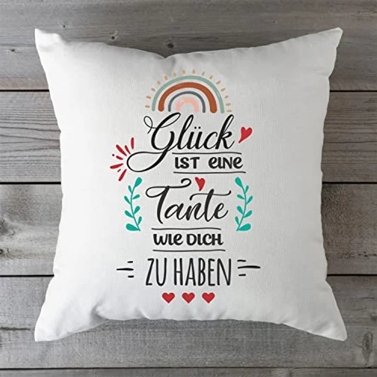 GRAVURZEILE Zierkissen mit Spruch - Glück ist - Geschenk für Freunde & Familie -, starke Farben ohne verblassen - Tante - mit Füllung – Bild 5