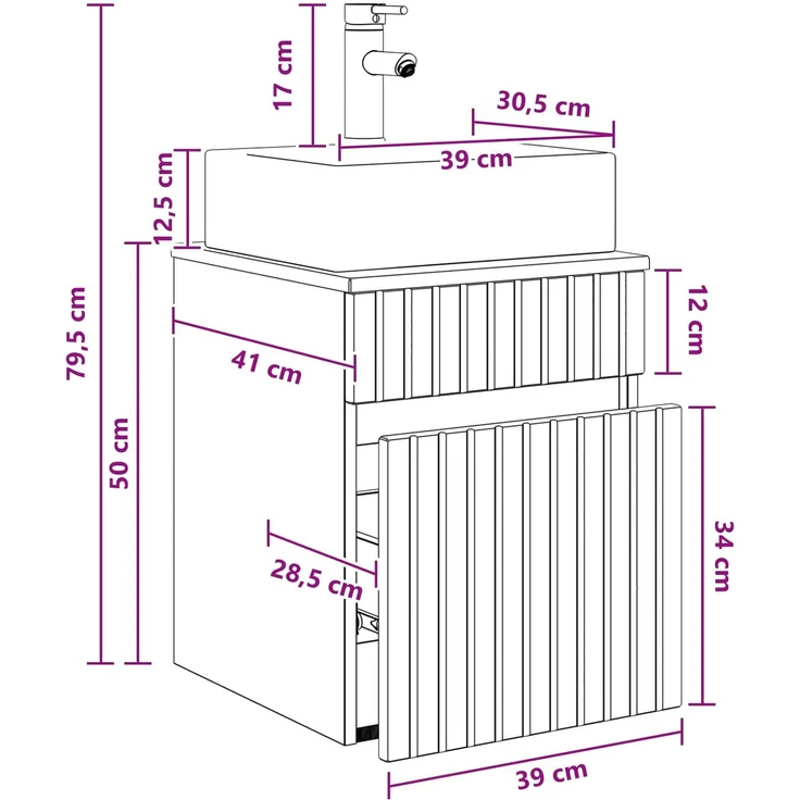 vidaXL Wandmontierter Waschbeckenunterschrank Grau Sonoma 890578 – Bild 7