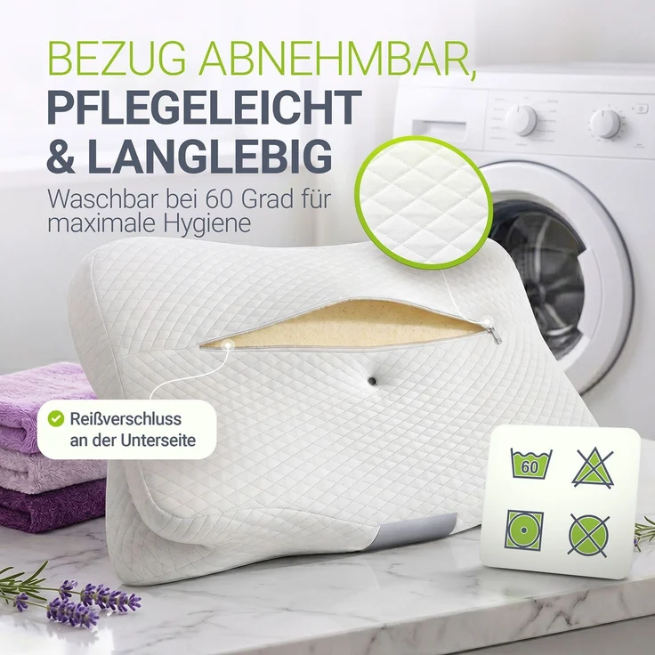 Juskys Nackenkissen 1er Set - Ergonomisches Nackenkissen mit Memory-Foam, atmungsaktivem Bezug - Kissen für den Nacken, gesunder Schlaf - weiß/grau – Bild 6
