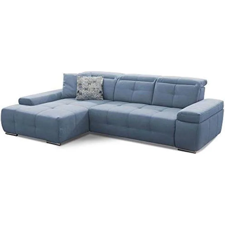 Cavadore Ecksofa Mistrel mit Schlaffunktion, L-Form Sofa mit leichter Fleckentfernung dank Soft Clean, geeignet für Haushalte mit Kindern, Haustieren, 273 x 77 x 173, blau