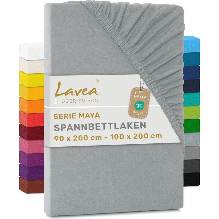 Lavea Spannbettlaken Maya, in Gr. 60x140, 90x200, 120x200, 140x200, 180x200 oder 200x220 cm, 100% Baumwolle, Gummizug: rundum, (1 Stück), Jersey Spannbetttuch für Topper, Boxspring- und Wasserbetten