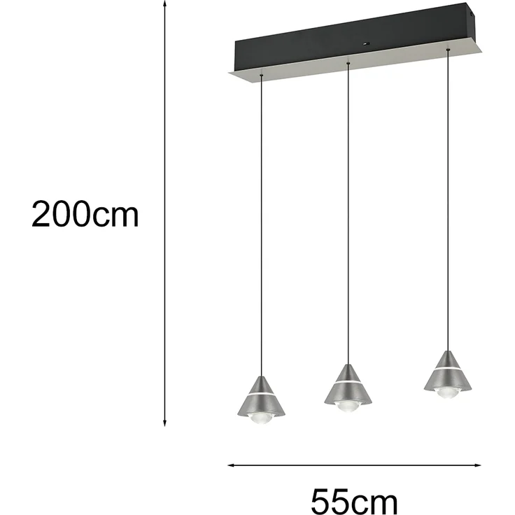 LED Pendelleuchte ROMEO höhenverstellbar, 3-flammig Silber, Breite 55cm – Bild 4