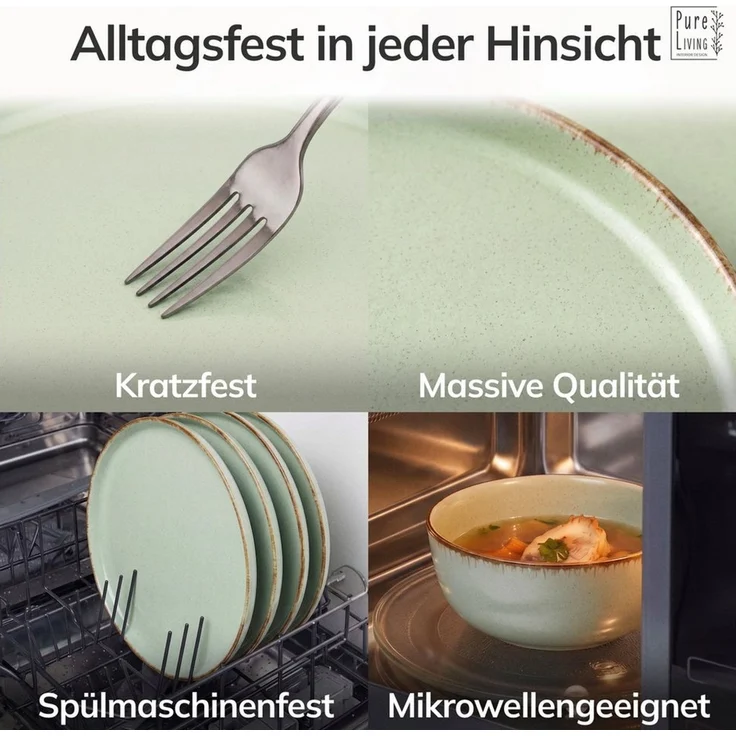 PURE LIVING INTERIOR DESIGN Geschirr-Set Tassen 6er 350ml »Rustic«, Steingut, Mintgrün (6-tlg), 6 Personen, Steingut – Bild 4