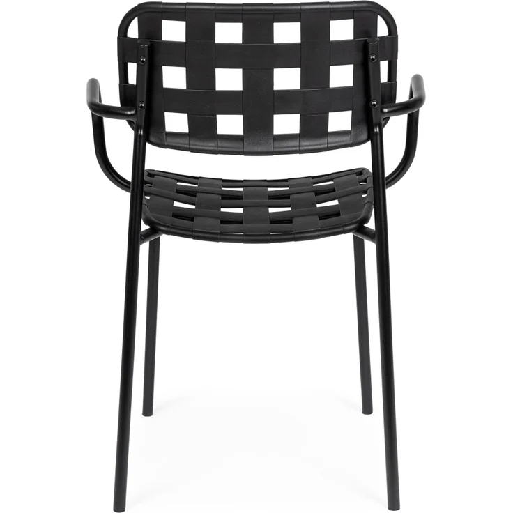 Gartenstuhl Revol 4er-Set mit Armlehne, Metall und Kunstfaser, modern, schwarz, stapelbar – Bild 4
