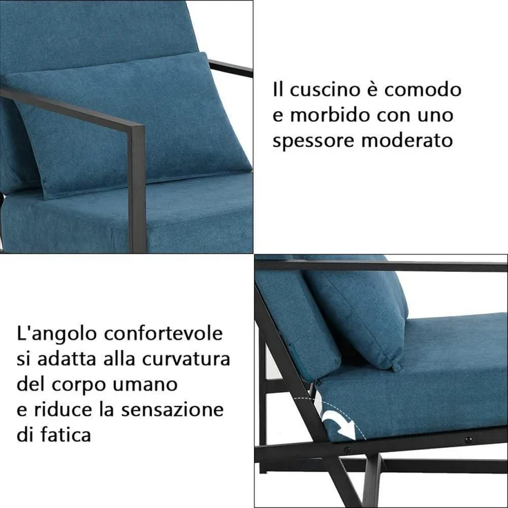 Sessel Cocktailsessel Polstersessel Leinen Eisengestell 1 Sitz Blau – Bild 5