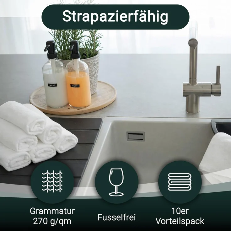 ZOLLNER 10er Set Mikrofasertücher für streifenfreien Glanz, saugstark, weiß – Bild 3