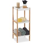Relaxdays Badregal mit 3 Ablagen, Bambus / MDF, natur / weiß, 30 x 29 x 72 cm