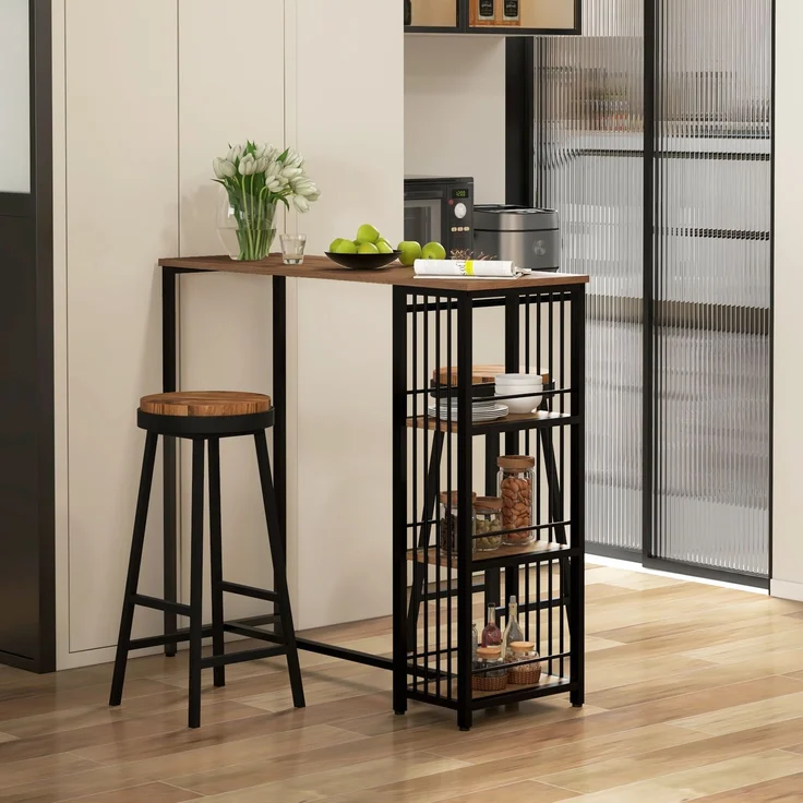 Bartisch Stehtisch Küchentresen, Industriedesign, 3 Regale, 120 x 40 x 105 cm; Schwarz + Braun--Braun--105x40x120cm--YOUDENOVA – Bild 3