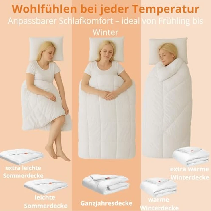 sleepling Daunenbettdecke Komfort Daunendecke, Füllung: 90% Daunen, 10% Federn, Bezug: 100% Baumwolle, waschbar bei 60°C, 5 Wärmeklassen, für Allergiker geeignet NOMITE – Bild 7