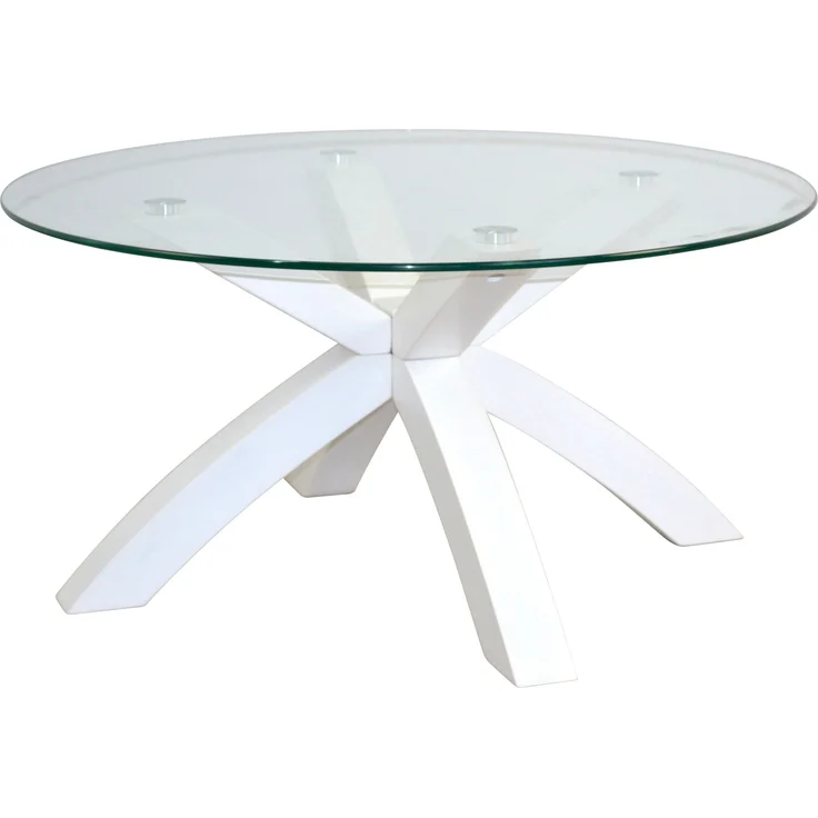 Moderner Couchtisch Ø80 cm – Eiche massiv weiß & runde Glasplatte – Bild 2