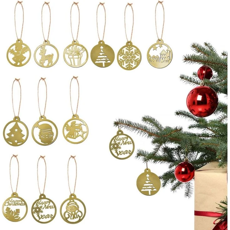 UNUS HOME Weihnachtsbaumkugel Weihnachtsanhänger 12er verschiedene Design Set, Christbaumschmuck Weihnachtsanhänger Weihnachtsbaumschmuck – Bild 5
