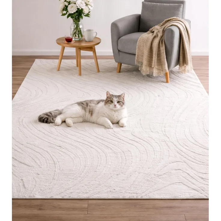 Vimoda Frisé-Teppich Wohnzimmerteppich modern, Rechteckig, Höhe: 11 mm, Einfarbig, Wellenmuster, Läufer, Kurzflor, neues Design, ED Effekt