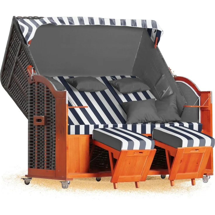 Strandkorb Hanse Ostsee Klassik XXL 2,5 Sitzer - Blau Weiß Blockstreifen – Bild 3