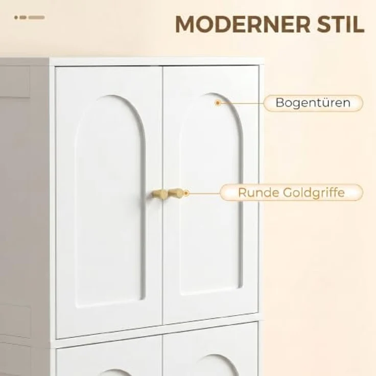 HOMCOM Mehrzweckschrank Küchenbuffet Buffetschrank verstellbare Böden gewölbte Türen (Hochschrank, 1-St, Küchenschrank) für Wohnzimmer, Weiß, 60 x 30 x 110 cm – Bild 4