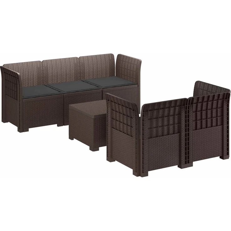vidaXL 5-Sitzer Gartensofa mit Kissen Rattan-Look PP Braun 3443895 – Bild 2