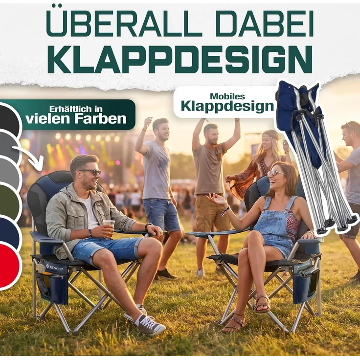 KESSER® Campingstuhl faltbar bis 150 kg Angelstuhl Faltstuhl Klappstuhl Gepolstert mit Armlehnen, Getränkehalter + Tasche mit hoher Rückenlehne, Strandstuhl, Klapphocker Navyblau / Schwarz – Bild 4