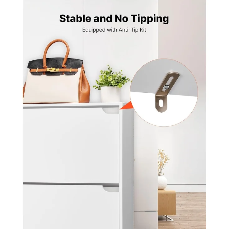 VEVOR Schuhschrank mit 3 Klappen, platzsparender Schuhkipper, freistehender Schuhregal-Organizer für den Eingang Flur Wohnzimmer Veranda, modernes Schuhregal 800 x 220 x 1165 mm Weiß – Bild 8