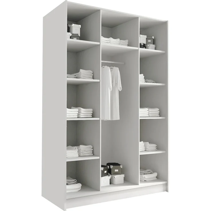 Mirjan24 'Cikzori' Kleiderschrank mit Einlegeböden und Kleiderstange, 3-türig, Laminatplatte, 215 x 58 x 150 cm, Schwarz / Gold, ohne Spiegel – Bild 4