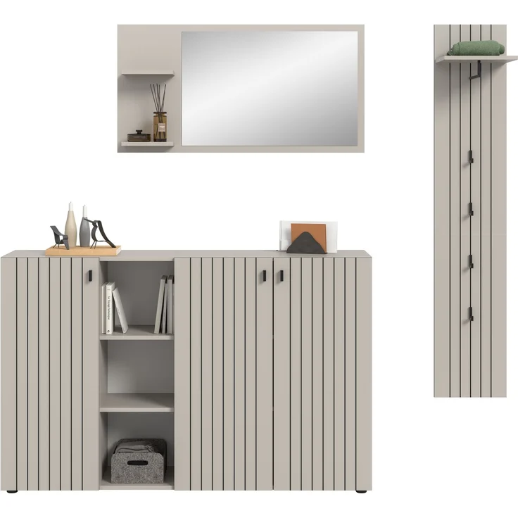 Garderobenkombination (B/H/T: 201x192x37 cm) in Kaschmir Nachbildung – Bild 2