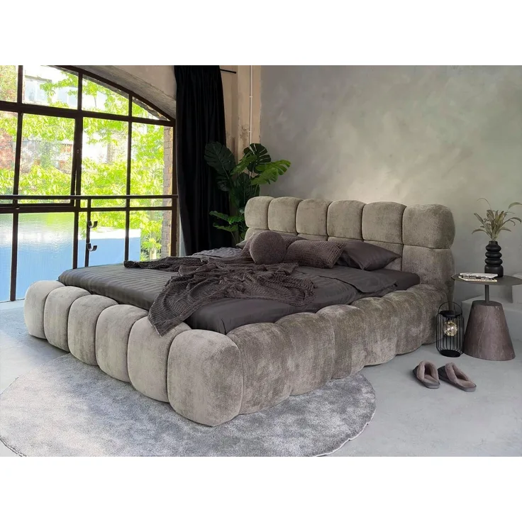 Compleo Polsterbett Cloud Bett, Bett mit gepolstertem Kopfteil ELVA (Chenille-Stoff), Schlafzimmer Bett modern, Doppelbett gepolstert, Wolkenbett