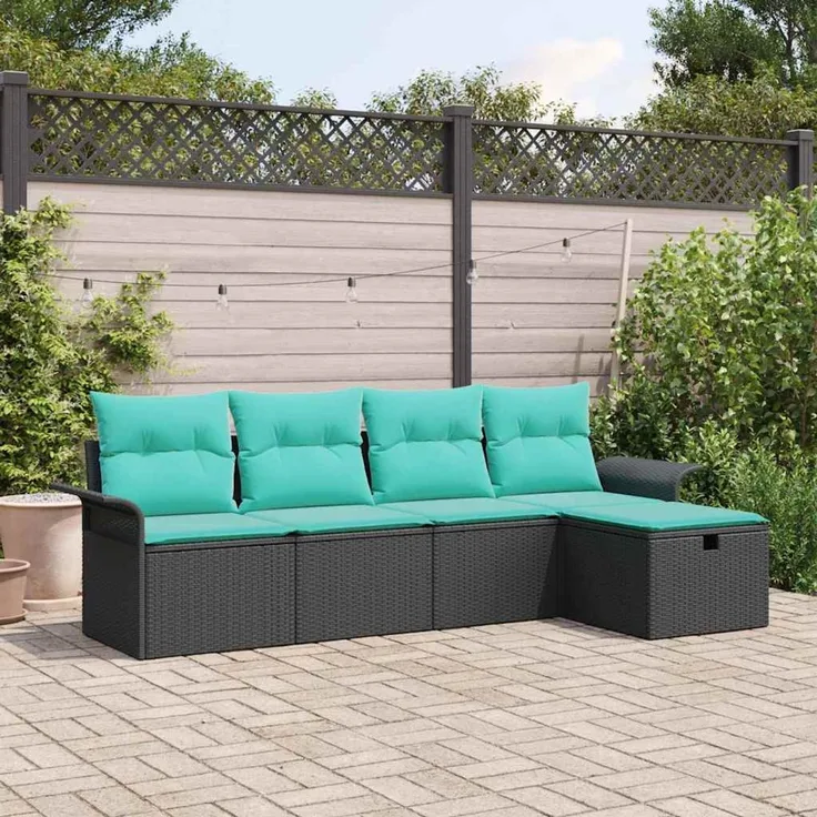 vidaXL Gartensofa-set mit Kissen mit Speicher 5 pcs Poly Rattan 3360197