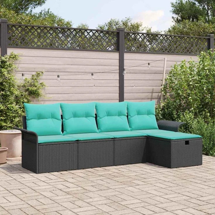 vidaXL Gartensofa-set mit Kissen mit Speicher 5 pcs Poly Rattan 3360197 – Bild 1
