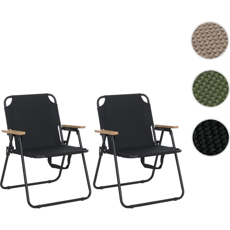 2er-Set Campingstuhl HWC-Q43, Gartenstuhl Balkonstuhl Freizeitstuhl, klappbar Bambus Metall Stoff/Textil ~ schwarz – Bild 9