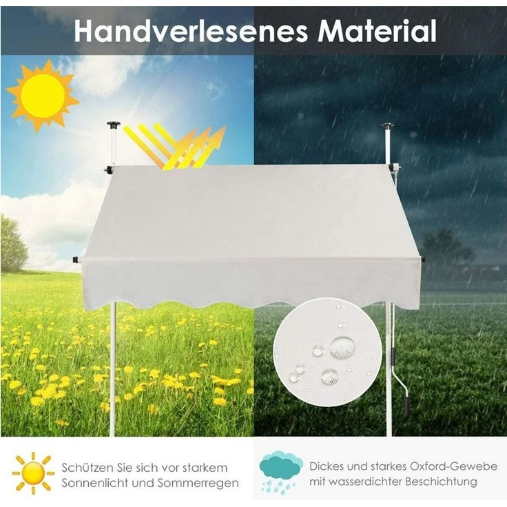 COSTWAY Klemmmarkise 250cm breit, höhenverstellbar 200-300cm, mit Handkurbel, Beige – Bild 3