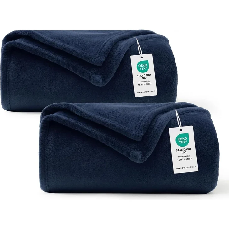 WAVVE Kuscheldecke Flauschig 2er Set Decke Fleecedecke - 2 Stücke Set Sofadecke 150x200 cm Warm Wohndecke Couchdecke, Marine Blau Decke Weich Sofaüberwurf XL