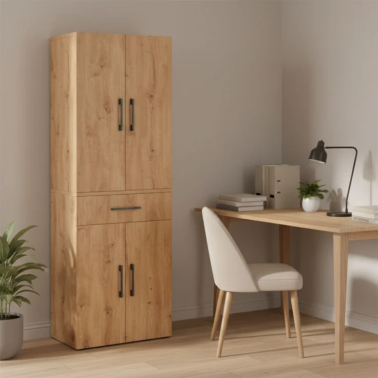 Bellamio 'Apol' Mehrzweckschrank, Eichenoptik, 176x33x60 cm, Aktenschrank mit Schublade und 5 Ablagefächern – Bild 2