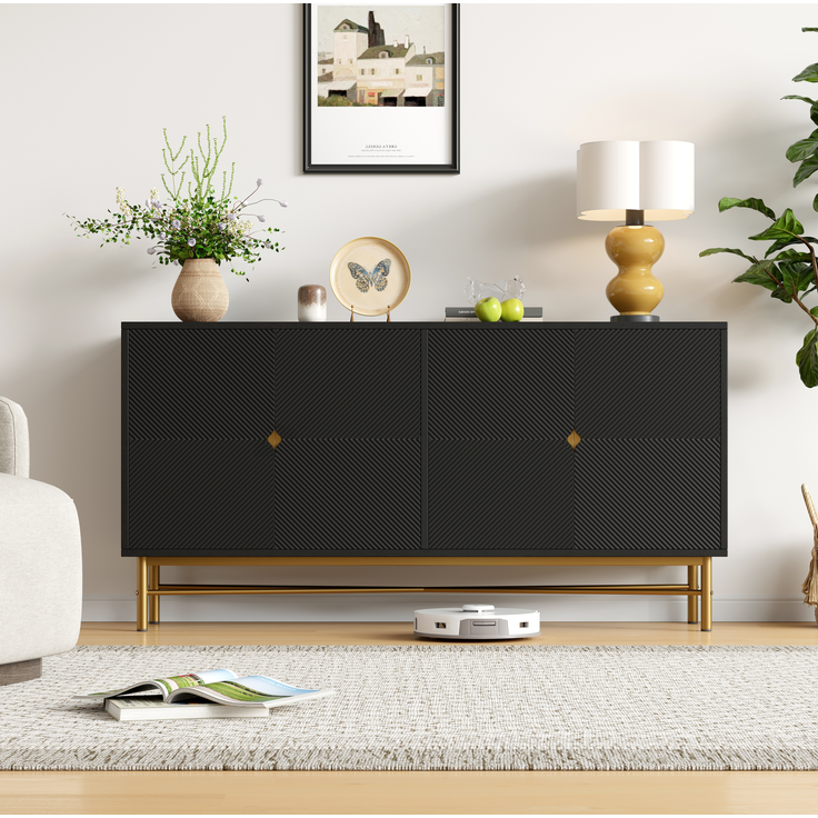 DESVIAE Sideboard mit 4 Türen und Soft-Close 160x82x40 cm aus MDF und Spanplatte Schwarz – Bild 6