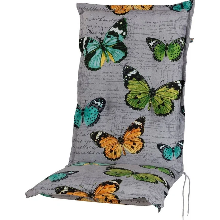KETTtex Hochlehnerauflage Hochlehner Bali 2467 hellgrau Schmetterlinge 120 x 50 x 8 cm KETTtex, (1 St), Halteband verstellbar mit Bindebändern – Bild 1