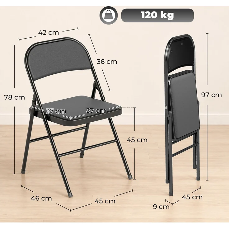 Rayofly-4er-Set Klappstühle, tragbare Bürostühle, Metallbeine, Kunstleder, für Büro & Wartezimmer, H 78 cm x T 45 cm x B 46 cm, Schwarz – Bild 5