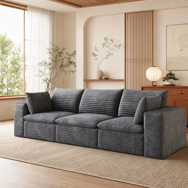 DESVIAE Sofa modular 260x60x90 cm aus Stoff in Dunkelgrau mit Schaumstoffpolsterung – Bild 8