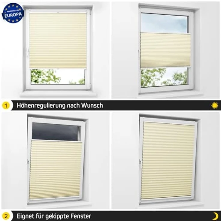 jalousiescout Plissee Pure Plissee Basic, 60 x 110 cm, creme, halbtransparent, ohne Bohren, klemmen, Klemmfix, halbtransparent, Polyester-Stoff ohne Bohren – Bild 6