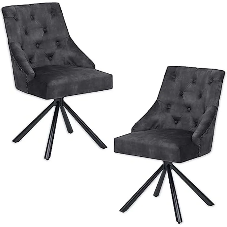 Johanna Esszimmerstühle 2er Set mit schwarzem Metallgestell, Aubergine - Bequeme Samt Stühle für Esszimmer & Wohnzimmer - 54 x 91 x 62 cm (B/H/T)