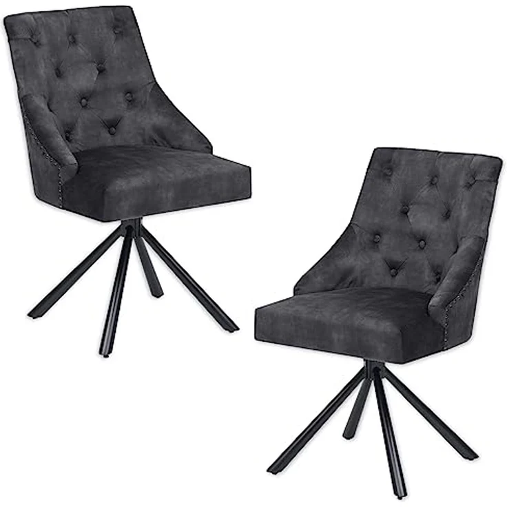 Johanna Esszimmerstühle 2er Set mit schwarzem Metallgestell, Aubergine - Bequeme Samt Stühle für Esszimmer & Wohnzimmer - 54 x 91 x 62 cm (B/H/T) – Bild 1