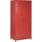 Garderobenschrank Rot Metall 76 x 50 x 171 cm mit 2 Türen 3 herausnehmbaren Fächern und Kleiderstange Wohnzimmer Schlafzimmer Flur Büro Arbeitsbereich