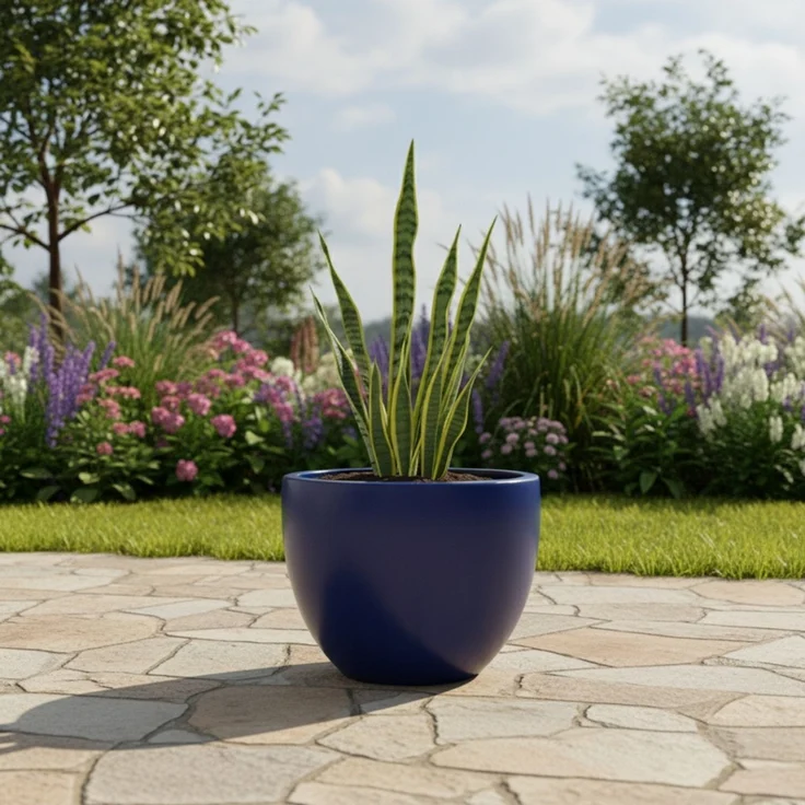 Keramik Blumentopf Eggpot Royal Blau Ø 29cm - Frostfest Pflanzkübel Glasiert Rund – Bild 4